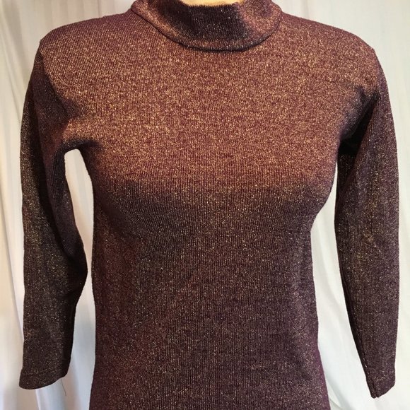 Vintage Purple Gold Sparkle Women's Tight Knit Pullover Sweater Top Fairycore - Picture 2 of 9